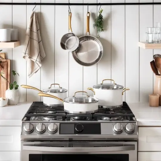 Cuisinart Classic 8pc Stainless Steel Cookware Set with Brushed Gold Handles Matte White: Induction & Oven Safe Pans image {2}