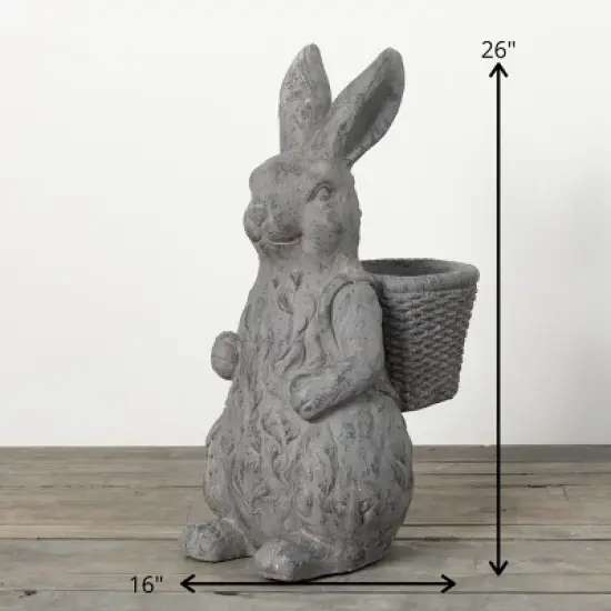 26"H Sullivans Charcoal Rabbit Basket Planter, Gray image {3}