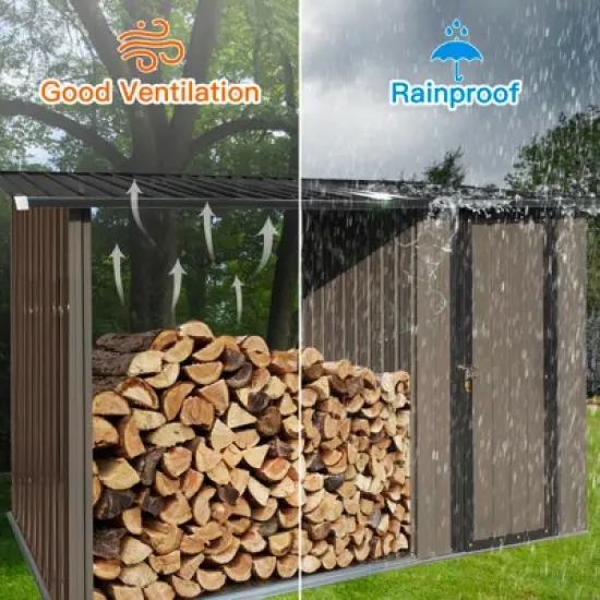 GDFStudio Mark Outdoor Galvanized Steel Firewood Rack and Storage Shed image {4}