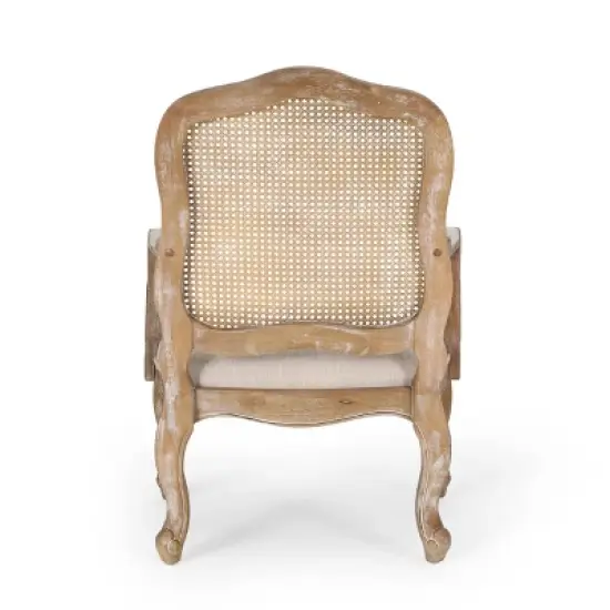 Set of 2 Andrea French Country Wood and Cane Upholstered Dining Armchairs - Christopher Knight Home image {6}