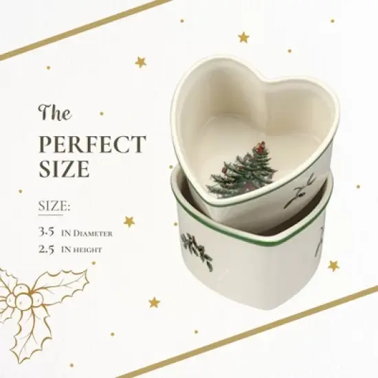Spode Christmas Tree 3.5" Heart Ramekins Set of 2 - Oven Safe Porcelain Ramekin Dishes for Souffl&eacute;, Cr&egrave;me Br&ucirc;l&eacute;e, Custard- Microwave & Dishwasher Safe image {6}