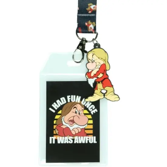 Snow White Grumpy This Is My Happy Face Lanyard with ID Badge Holder and Charm image {1}