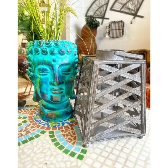 Essential Decor & Beyond 14.2" Gray Bamboo Candle Lantern With Handle image {6}