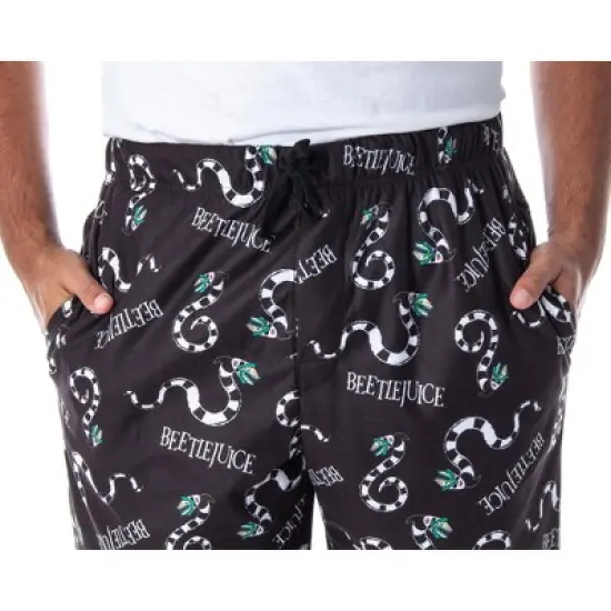 Beetlejuice Men's Allover Sandworm Pattern Lounge Sleep Pajama Pants Black image {2}
