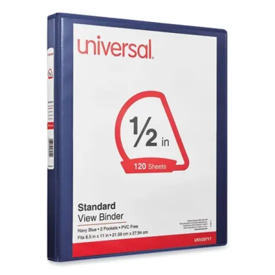 Universal Slant D-Ring View Binder, 3 Rings, 0.5" Capacity, 11 x 8.5, Navy Blue image {1}