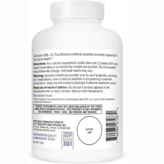 21st Century Calcium 600 + D3 Plus Minerals 75 Chewable image {2}