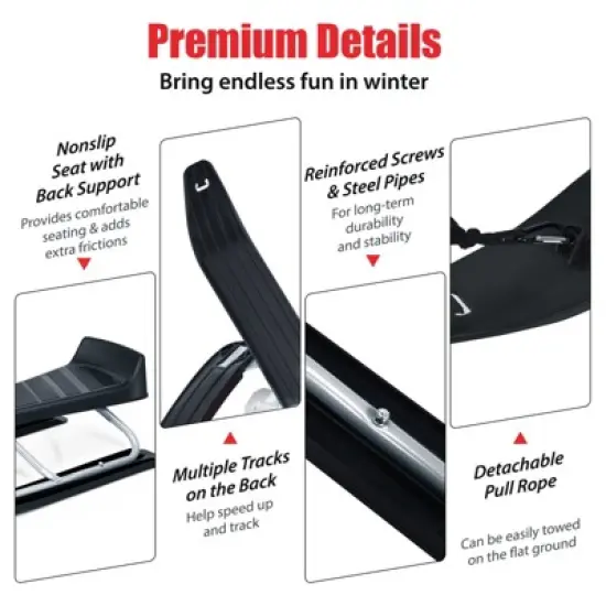 Costway Kids Snow Racer Sled w/ Steering Wheel & Double Brakes Pull Rope Snow Slider image {2}