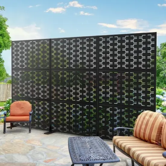 PexFix 72 in. x 47 in. Outdoor Metal Privacy Screen Garden Fence in Bricks Pattern in Black image {4}