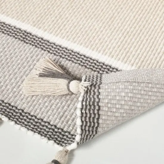 24"x60" Color Block Stripe Tassels Bath Rug Neutral Taupe - Hearth & Hand&trade; with Magnolia image {3}