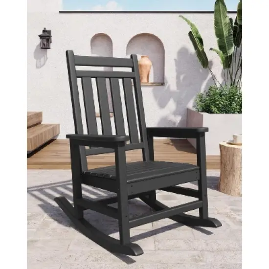 coucheta Poly Lumber Rocking Chair Outdoor Set of 4 with 2 Side Table, HDPE High Back Porch Rocker Chairs - All Weather Resistant Furniture for Patio image {6}
