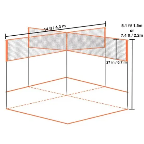 VEVOR 4-Way Volleyball Net, Adjustable Height Badminton Net Set for Backyard Beach Lawn, Outdoor Portable Volleyball Net with Carrying Bag image {7}