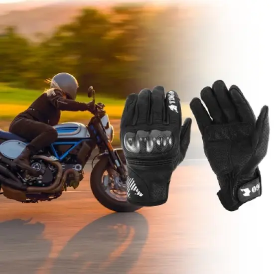 Unique Bargains Motorbike Gloves Spring Summer Breathable Smartphone Touch Black 1 Pair image {1}