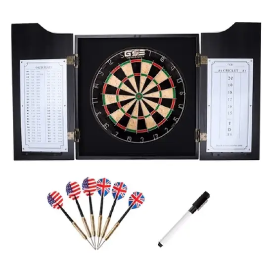GSE Dartboard Cabinet Set with Sisal/Bristle Dart Board, Dart Scoreboard, and 6 Steel Tip Darts image {9}