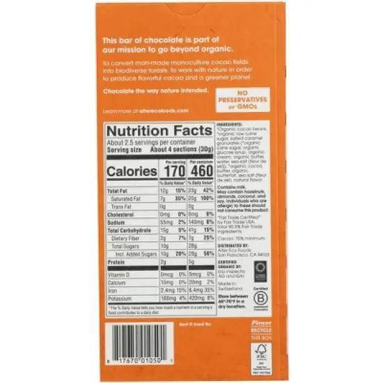 Alter Eco Organic 70% Cacao Burnt Caramel Dark Chocolate Bar - Case of 12/2.82 oz image {2}