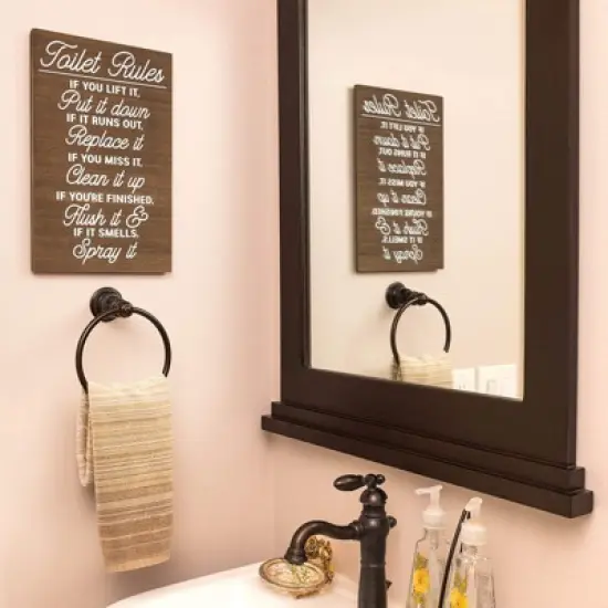 Juvale Funny Wooden Bathroom Decor, Restroom Quotes Wall Sign (9 x 14 Inches) image {1}