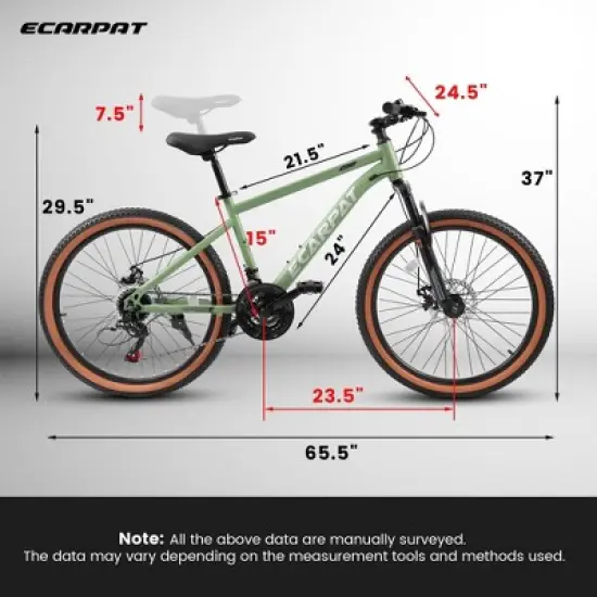 NicBex 24" Mountain Bike with Front Suspension for Teens,21-Speed Shifter Lever with Gear Indicator,High Carbon Steel Frame,Disc Brake image {1}