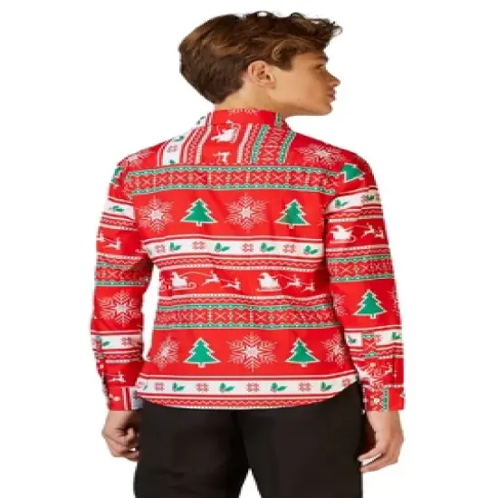 OppoSuits Teen Boys Christmas Shirt - Winter Wonderland - Red image {1}