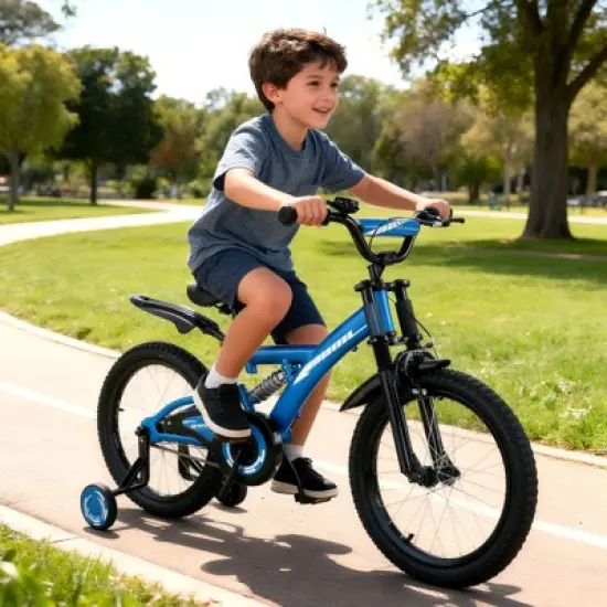SUGIFT Durable 16"/18" Kids Bike with Adjustable Seat, Dual Brakes, Suspension, Training Wheels and All-Terrain Tires for Ages 4&ndash;9 image {1}