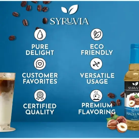 Syruvia Sugar Free Hazelnut Syrup - 25.4 fl oz. Premium Flavoring Syrup For Coffee image {4}