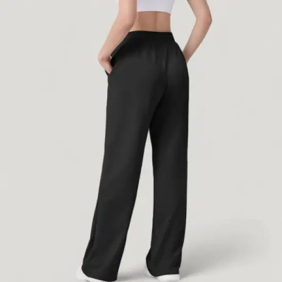 Anna-Kaci Active Women's Wide Leg Lounge Pants with Elastic Waistband and Adjustable Drawstring Closure image {3}