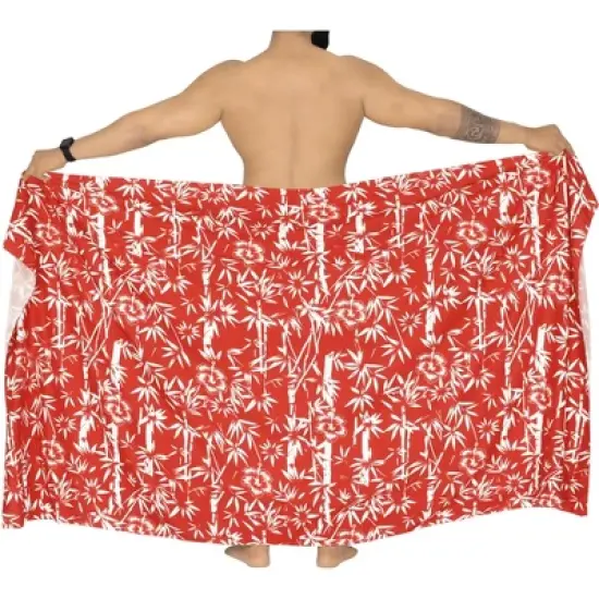 LA LEELA Men's Sarong Bath Swim Pareo Beach Wraps One Size Berry Leaves image {2}