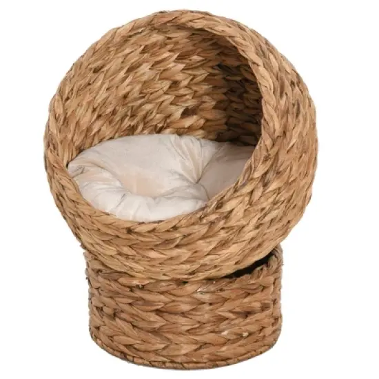 SKYONE Rotating Elevated Cat Bed with Soft Cushion, Handwoven Wicker Basket Design, 23.5" image {5}