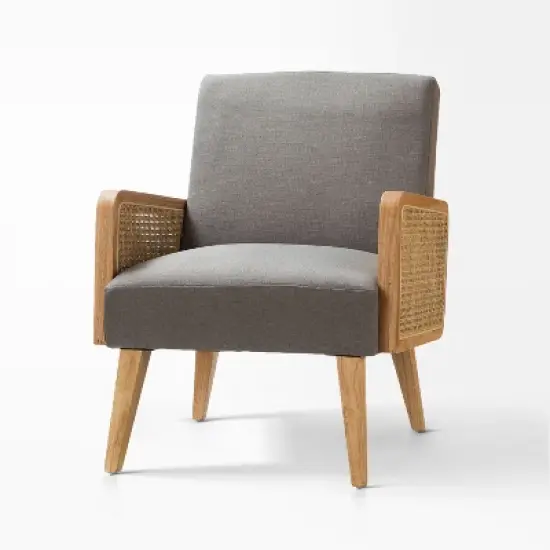 Chlo&eacute; Cane Arm Chair with Wood Base Living Room Upholstered Accent Chair with Rattan Armrest | Karat Home image {10}