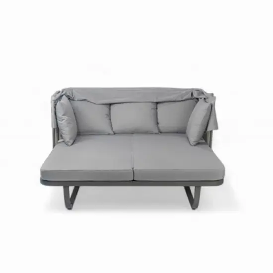 DSVIMOY Outdoor Patio Daybed, Rattan Daybed Outdoor Sunbed with Detachable Pillows for Patio, Backyard, Pool, Grey, 57"*59.5"*57.5" image {4}