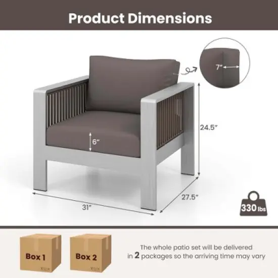 Costway 2 PCS Aluminum Single Sofa Outdoor Furniture Set with Thick Back & Seat Cushions Grey image {2}