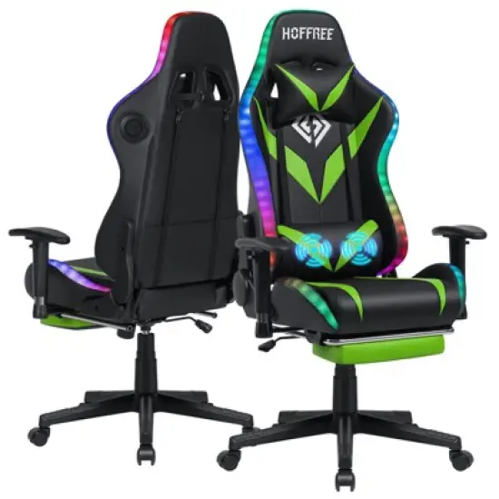 Hoffree Massage Reclining Gaming Chair Ergonomic Office PC Chair with Bluetooth Speaker & RGB Light image {12}