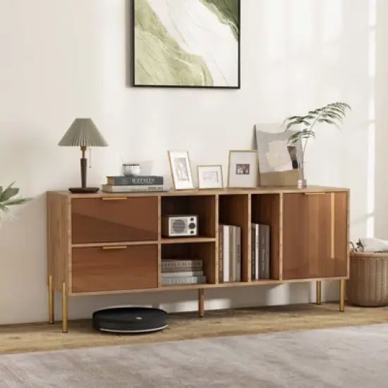Costway Mirrored Buffet Cabinet Rustic Kitchen Sideboard Storage Cabinet with 2 Drawers image {4}