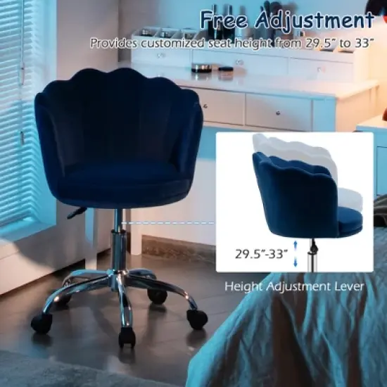 Costway Velvet Petal Shell Office Chair Adjustable Swivel Accent Vanity Armchair Yellow\Blue\Grey\Pink image {5}
