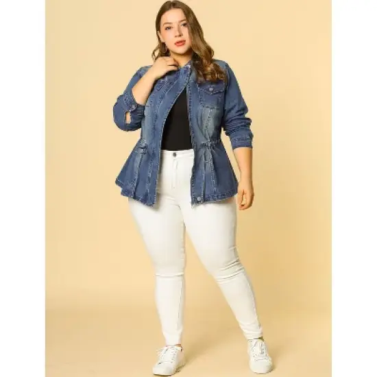 Agnes Orinda Women's Plus Size Stand Collar Zipper Denim Jacket image {2}