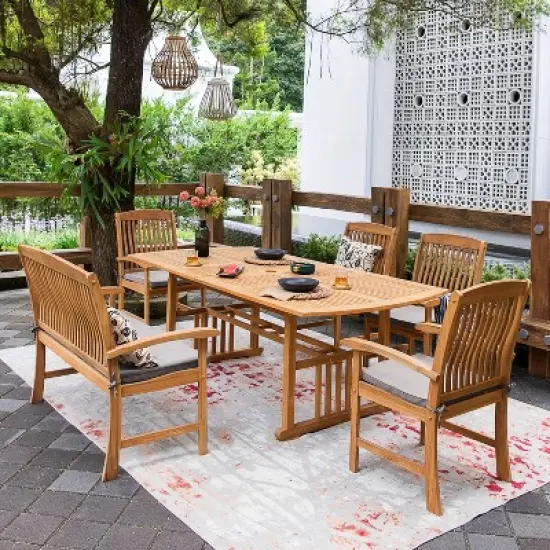 Cambridge Casual 6pc Caterina Teak Wood Outdoor Dining Set with Beige Cushion: Weather-Resistant, 2" Umbrella Hole, Galvanized Steel Hardware image {14}