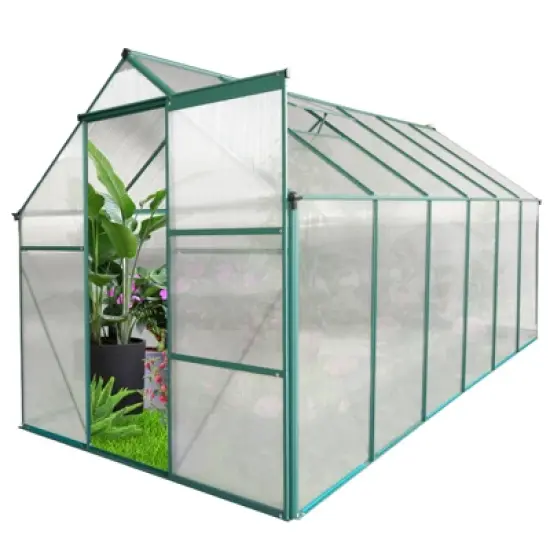 6x12FT Polycarbonate Greenhouse, Heavy Duty Aluminum Walk-in Greenhouses with Sliding Door & Raised Base, Plant Greenhouse for Outdoor Garden Backyard image {6}