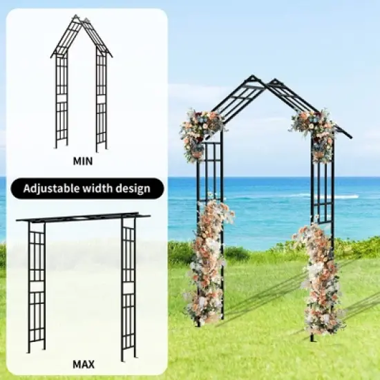 Dolonm Metal Garden Arch with Gate Climbing Plants Support Rose Arch Outdoor Black image {11}