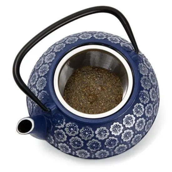 Juvale Japanese Cast Iron Teapot with Infuser for Loose Leaf and Tea Bags, Kettle Includes Handle and Lid (Blue, 34oz) image {7}