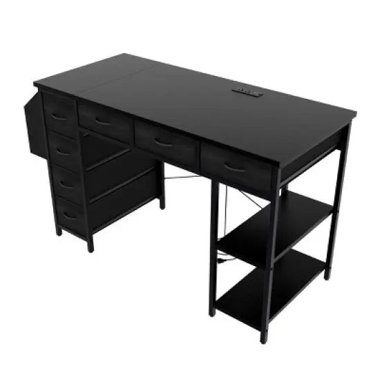INFURNIC Desks 47.3" Multifunctional Computer Desk with 7 Drawers and Side Pocket for Work and Gaming, Black, 47.3"*19.69"*30.4" image {1}