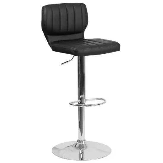 Merrick Lane Set of Two Swivel Bar Stools with Vertical Stitched Back and Adjustable Chrome Base with Footrest image {6}