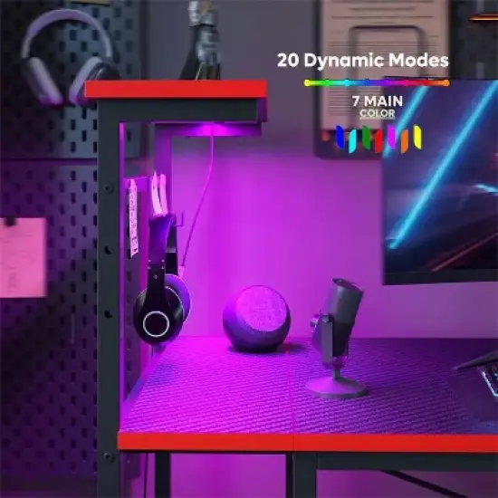 Bestier 52 Inch LED Gaming Desk with 4 Tiers Shelves & Storage Bag image {3}