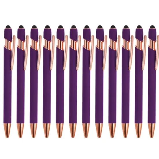 Unique Bargains Metal Black Ink Medium Screen-touching Tip Ballpoint Pen Style 2 12 Pcs image {10}