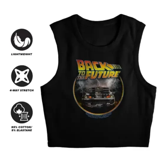 Women's Bttf Delorean Lightning Sleeveless Crop Top Tank image {2}