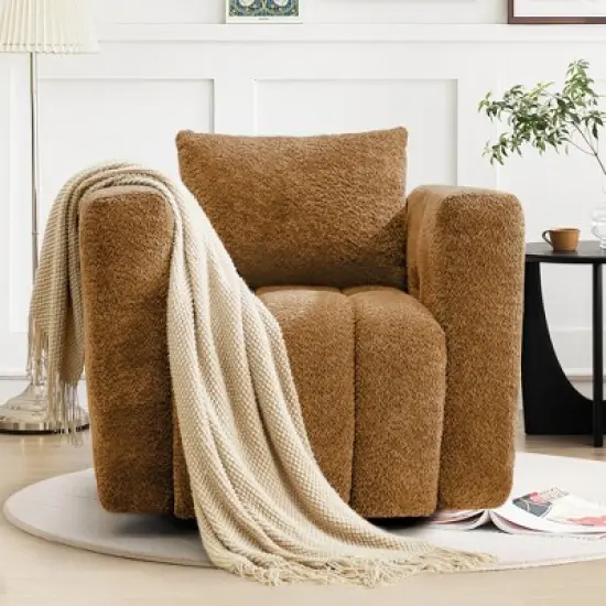 Hyleory Wooden Frame Swivel Chair with Soft Fabric Upholstery, 360&deg; Rotation, Comfortable Ergonomic Design for Living Room and Office Seating image {17}