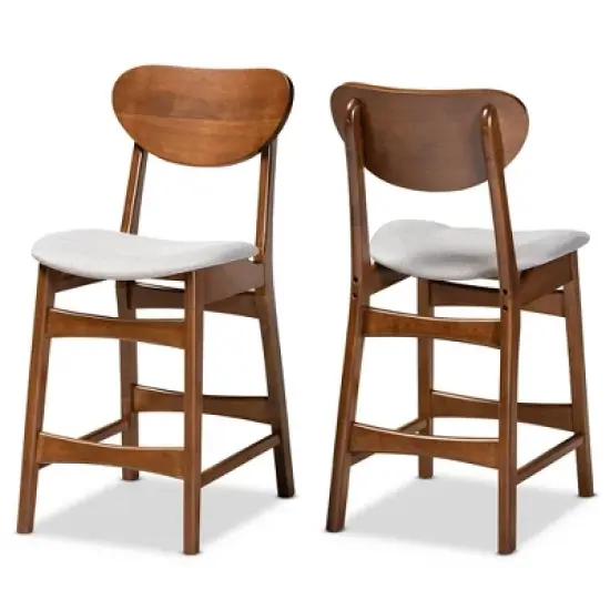 2pc Katya Fabric Upholstered and Wood Counter Height Barstool Set - Baxton Studio image {9}