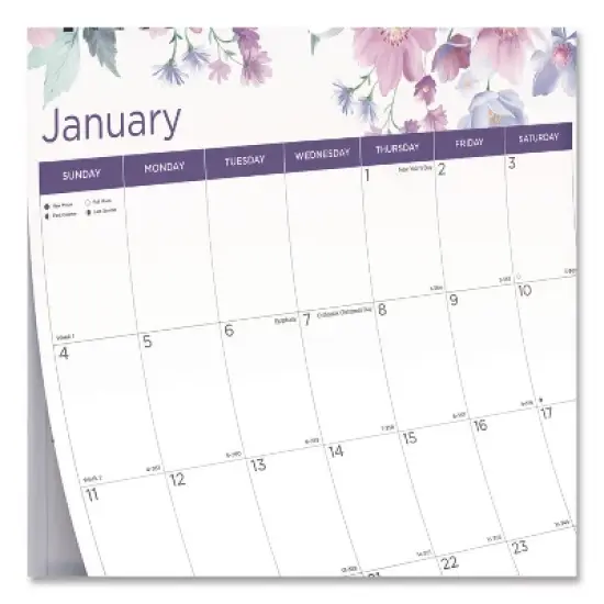 12-Month Colorful Wall Calendar, Passion Floral Artwork, 12 x 17, White/Multicolor Sheets, 12-Month (Jan to Dec): 2026 image {3}