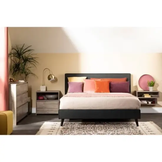 Queen Sazena Upholstered Complete Bed Charcoal Gray - South Shore image {2}
