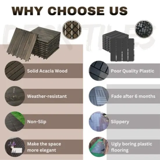 APRILSOUL 12" x 12" Interlocking Deck Tiles Striped Pattern Acacia Hardwood Outdoor Flooring for Patio image {6}