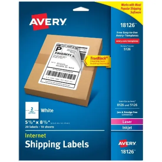 Avery 5 1/2" x 8 1/2" 20ct Internet Shipping Labels - White: Printable Mailing Labels, Avery Template, Printer Compatible image {7}
