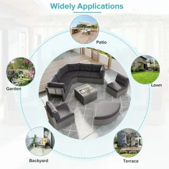 JUJABU Rattan Patio Furniture Set With Cushions and Center Table for Patio, Lawn, Backyard, Pool, Grey image {9}