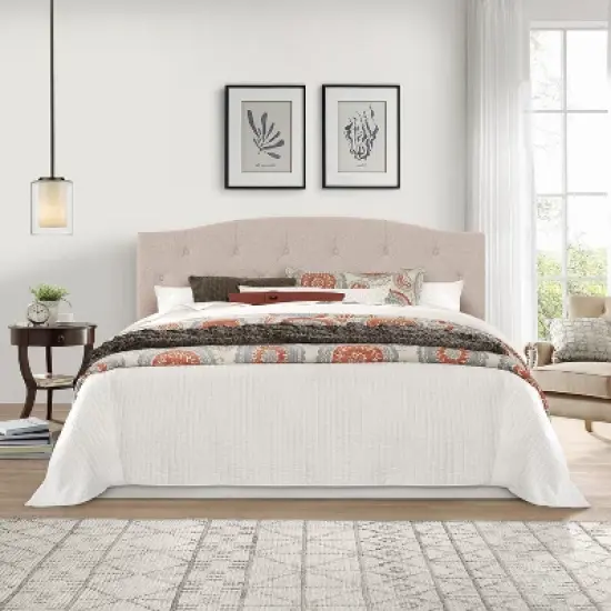 King/California King Provence Upholstered Arch Adjustable Tufted Headboard with Frame Linen Fabric - Hillsdale Furniture image {1}